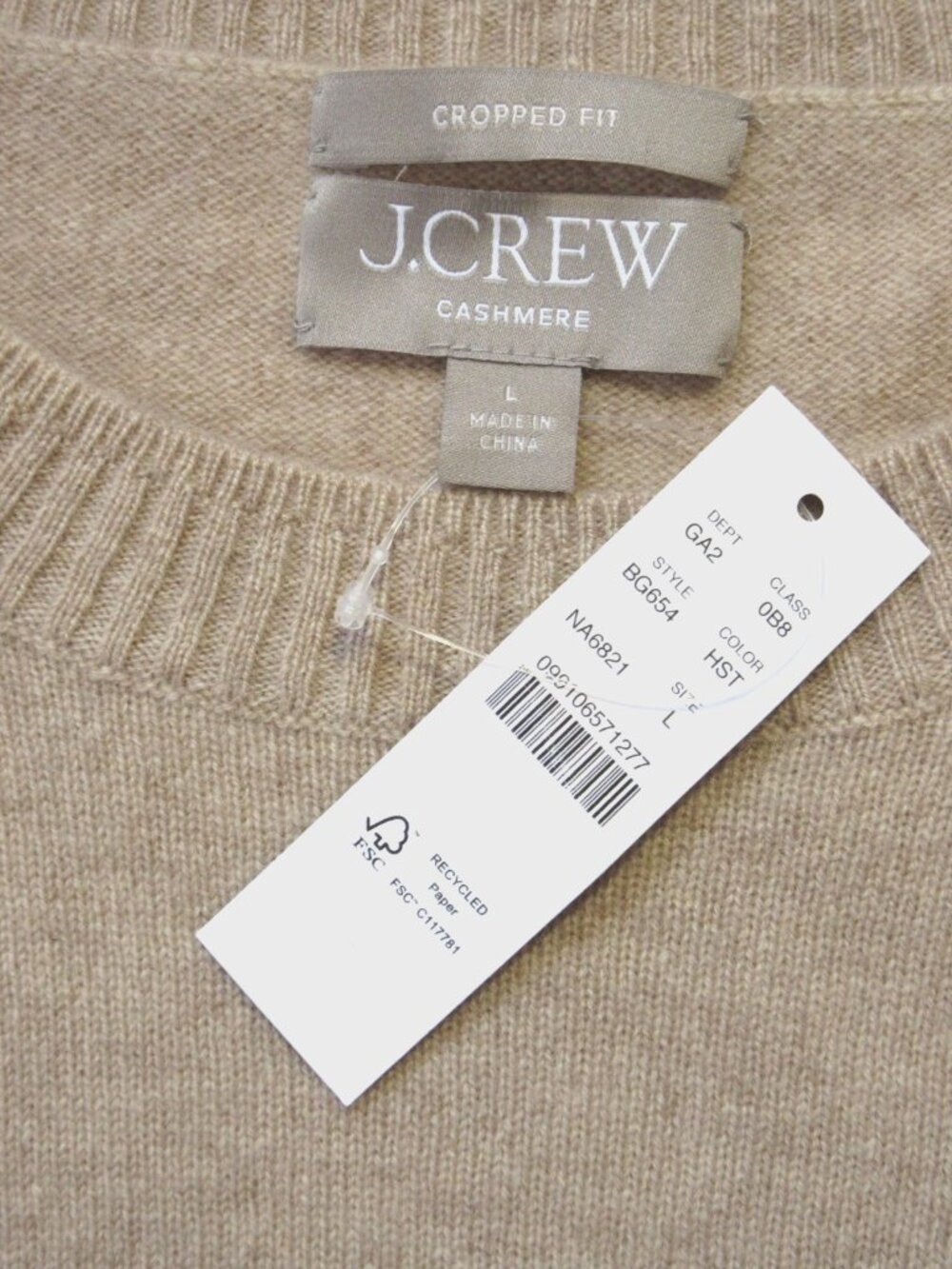 NWT J.Crew Cashmere Shrunken Crewneck Sweater in Heather Stone Pullover L - Picture 6 of 6
